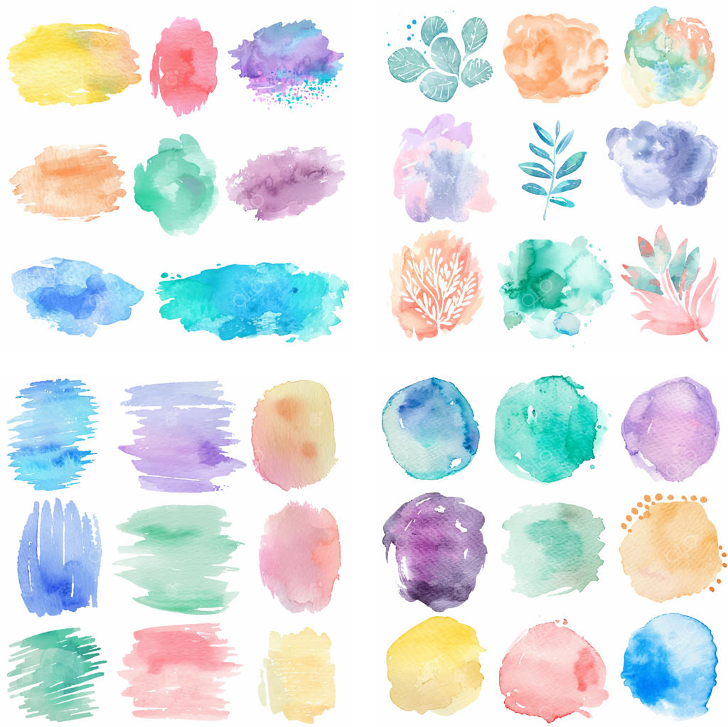 افکت لکه و پاشش جوهر و آبرنگ با رنگ‌های پاستلی و رد قلم‌موی زبر