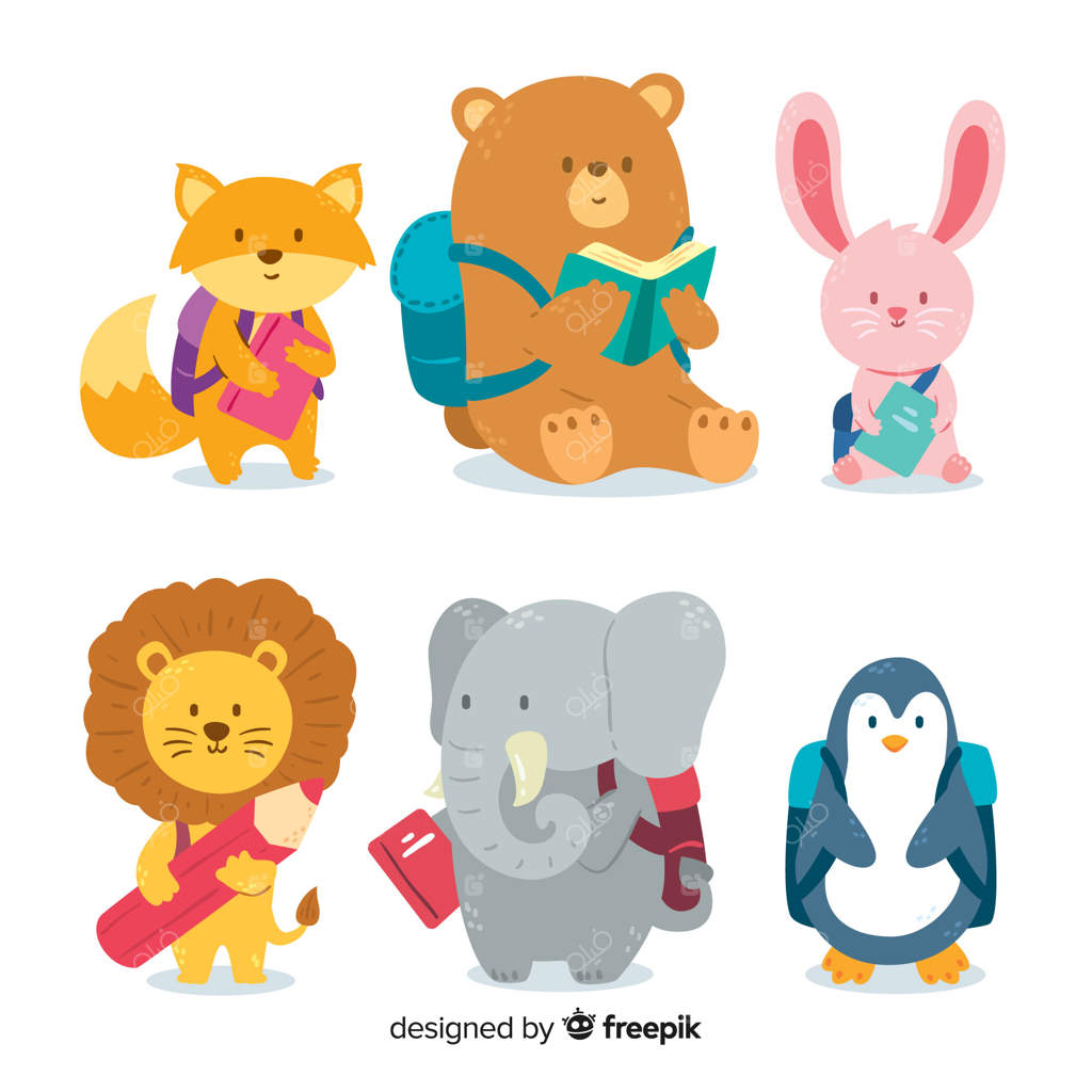 مجموعه حیوانات بازگشت به مدرسه با کوله‌پشتی