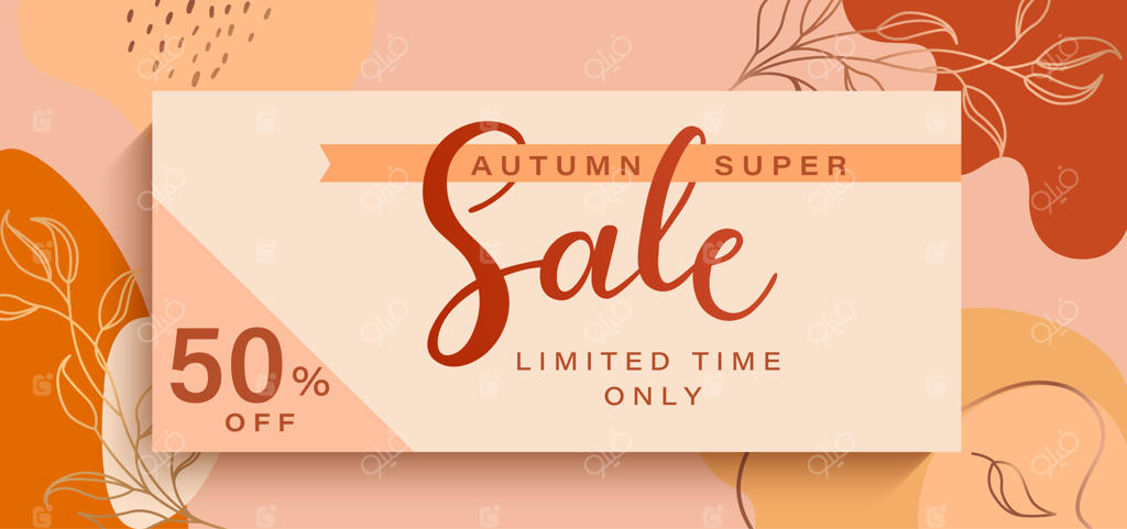 بنر حراج پاییزه با پس‌زمینه هندسی انتزاعی - تخفیف‌های بزرگ برای مدت محدود به همراه برگ‌ها برای ترویج خرید فصلی - قالبی برای کارت‌ها و تبلیغات - تصویرسازی وکتور