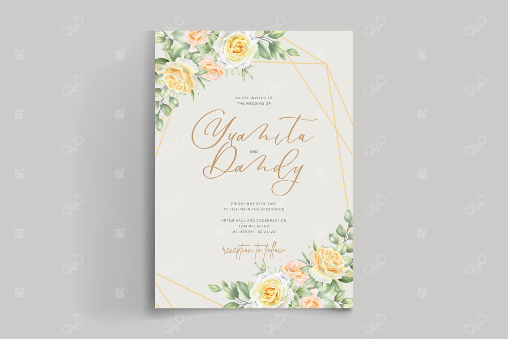 طراحی کارت با پس‌زمینه و قاب گل‌های رز آبرنگی و دست‌کشیده شیک