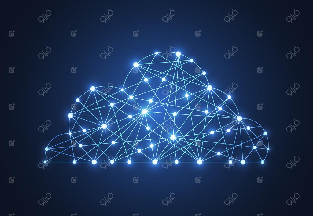طرح مفهومی رایانش ابری، ابر هندسی چندضلعی، تصویرسازی وکتور