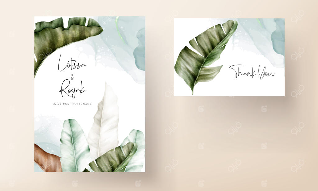 کارت دعوت عروسی شیک با طرح برگ‌های موزی