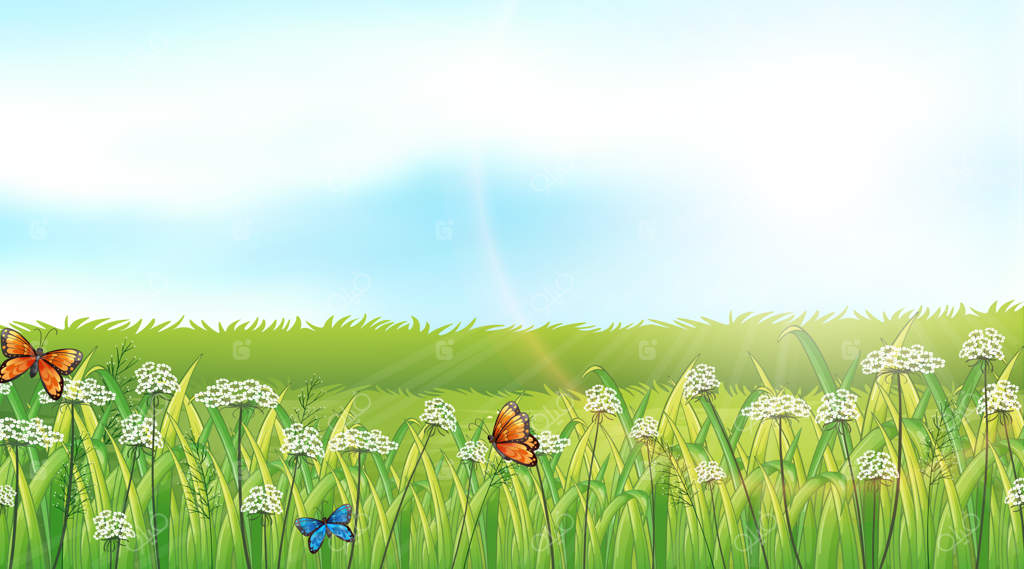 پس‌زمینه منظره طبیعی با پروانه‌ها در باغ