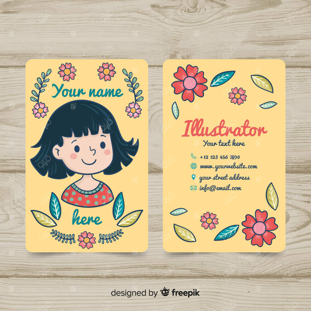 قالب کارت ویزیت دست‌ساز به سبک کاوایی