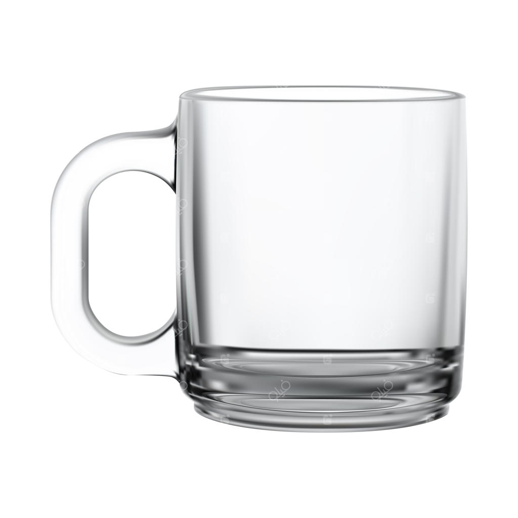 ماگ شیشه‌ای: قالب موکاپ وکتور فنجان چای شفاف. طرح فنجان چای واقعی با دسته برای دکوراسیون. طراحی ظروف نوشیدنی کاپوچینو. فنجان چای کلاسیک.