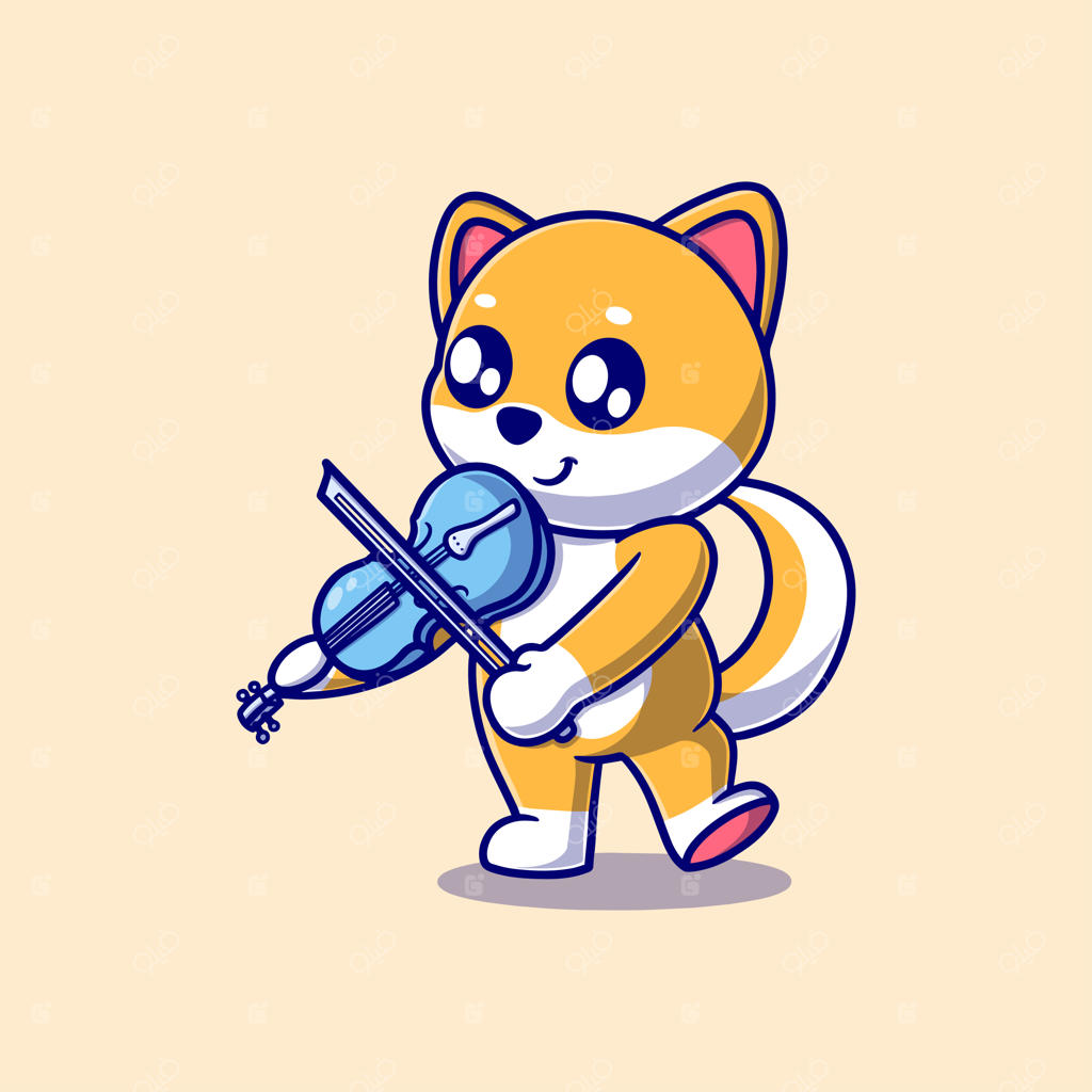 کارتون بامزه سگ ویولون‌زن - تصویر وکتور حیوانات در طبیعت، آیکون جداگانه