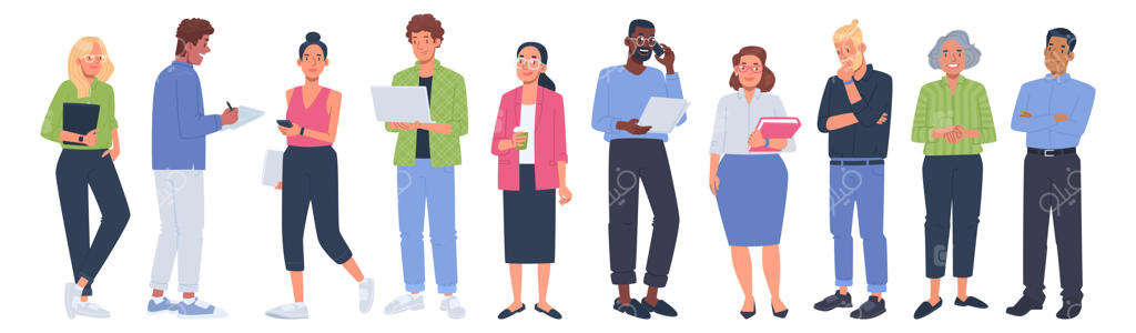 افراد شاغل با نژادها و سنین مختلف و پوشش نیمه‌رسمی (تولیدشده با هوش مصنوعی)