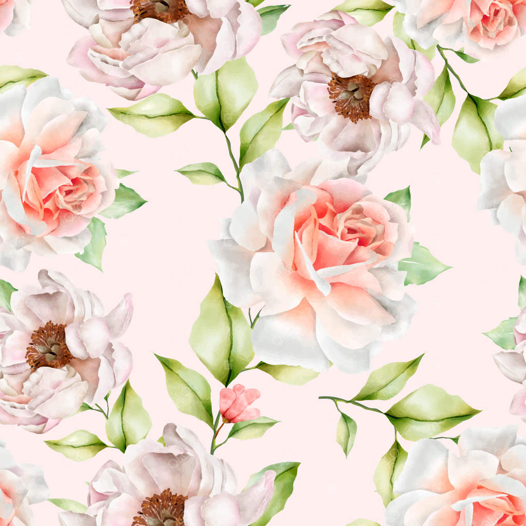 طرح گلدار یکپارچه با آبرنگ دستی کشیده شده