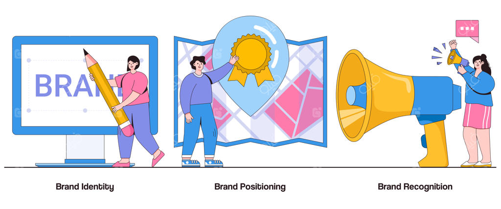 هویت برند، موقعیت‌یابی برند، تشخیص برند مفاهیم مدیریت برند با شخصیت، مجموعه‌ای از تصویرسازی‌های انتزاعی ارزش برند، وفاداری به برند و تمایز برند