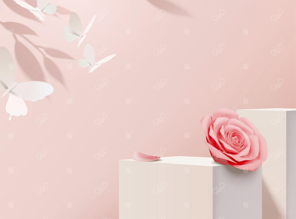 گل رز کاغذی صورتی تزیینی با صحنه در تصویرسازی سه بعدی