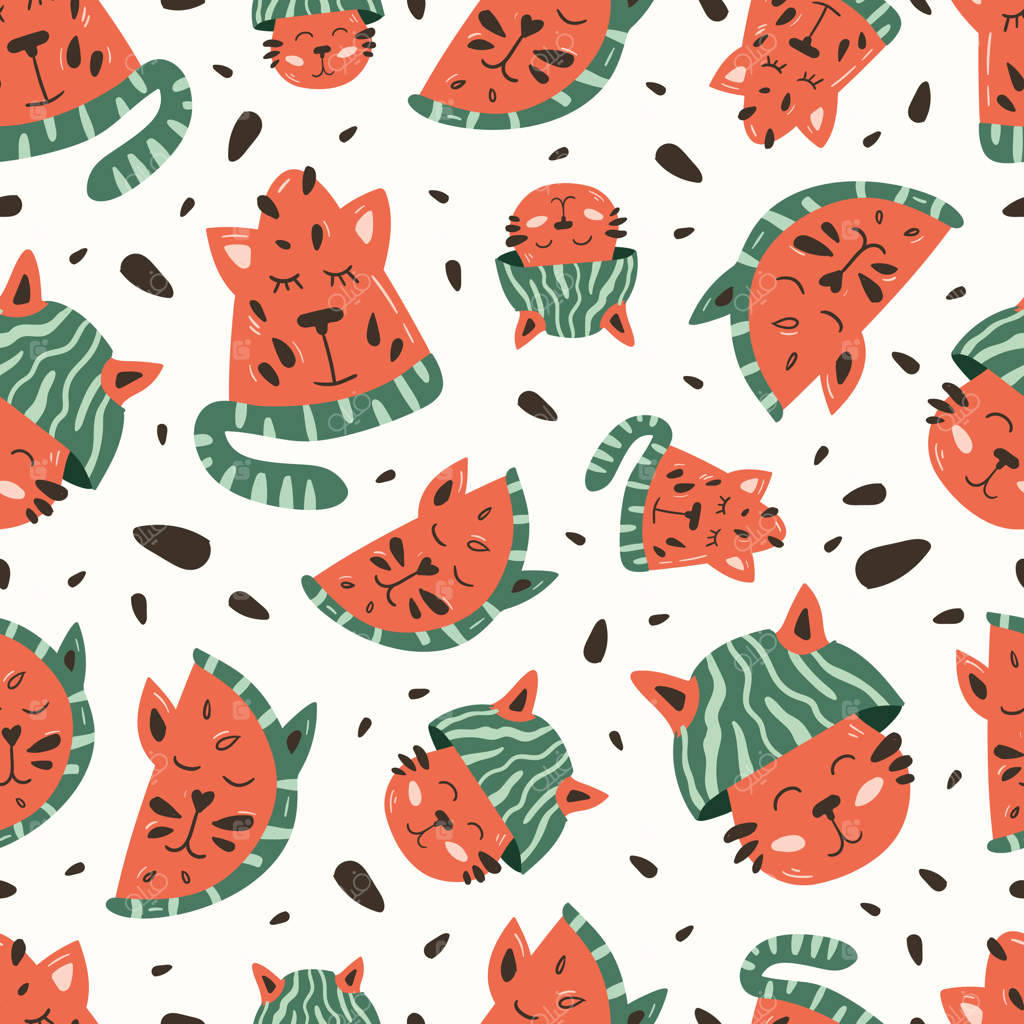 پترن یکپارچه گربه و هندوانه