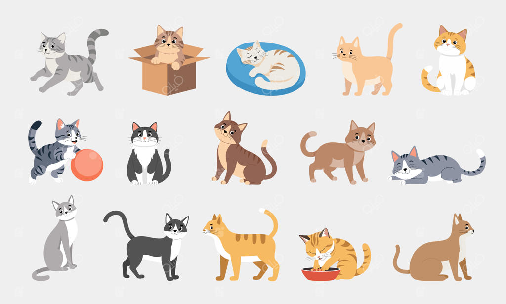 مجموعه تصویرسازی وکتور گربه‌های در حال بازی