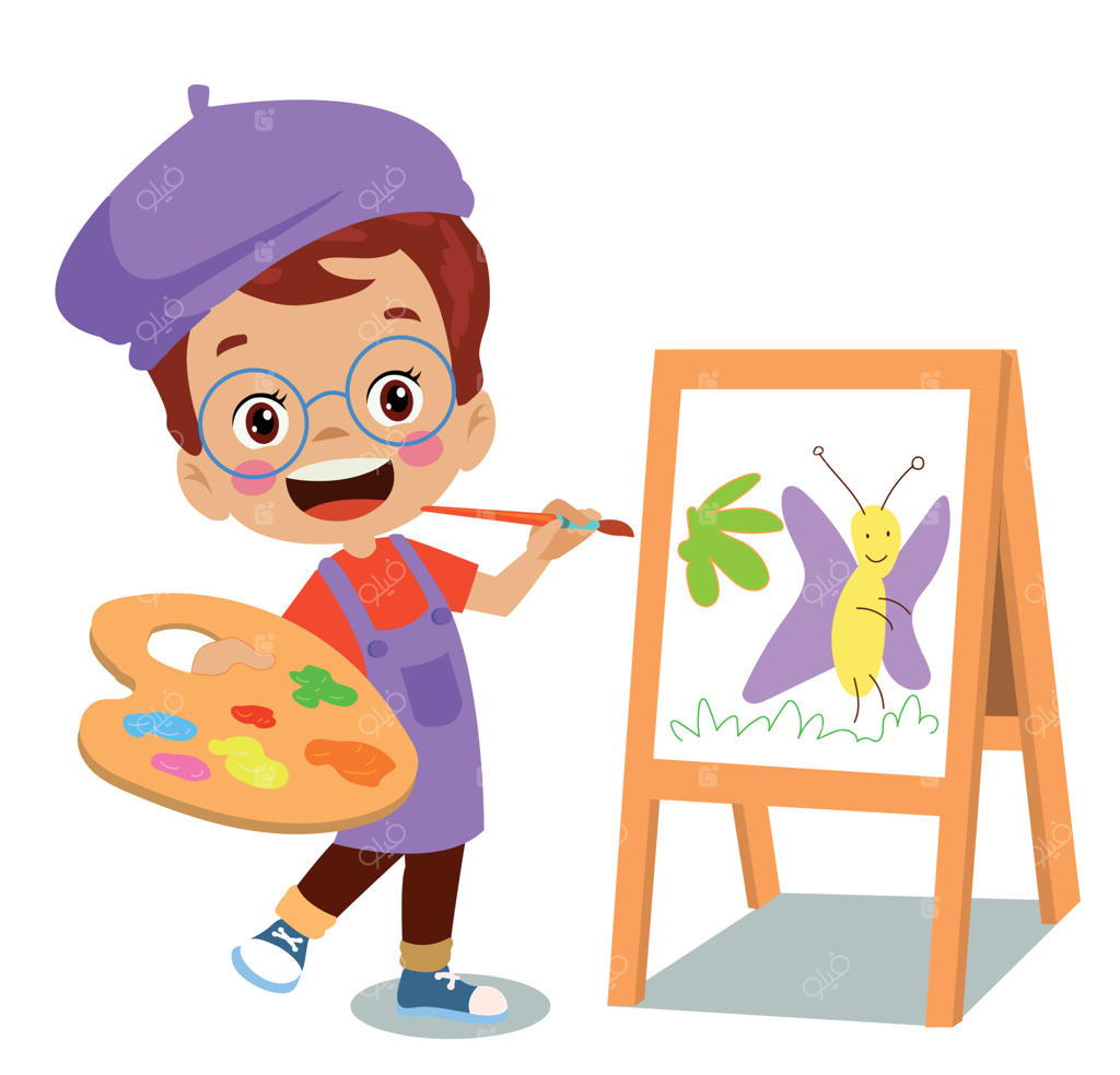 پسر نقاش بامزه‌ای که رنگ‌آمیزی می‌کند