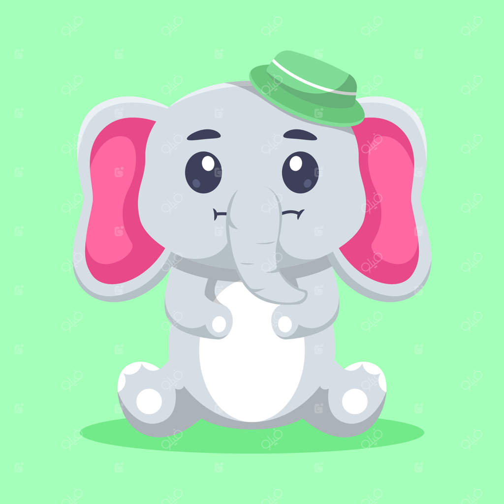تصویر کارتونی فیل بامزه نشسته با کلاه