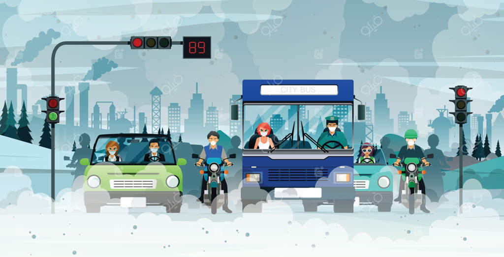 خودروها در شهر هنگام انتظار پشت چراغ قرمز آلودگی تولید می‌کنند