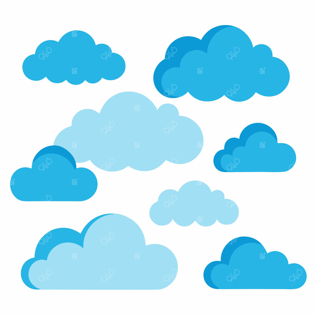 مجموعه ابرهای آبی و سفید با حرف a روی ابر آبی