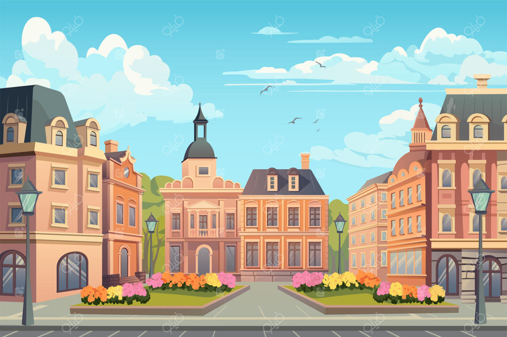 تصویرسازی نفیس پس‌زمینه از شهر تاریخی که جوهره دوران قدیم را به تصویر می‌کشد