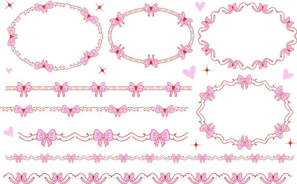 مجموعه قاب‌های ویکتوریایی دست‌کشیده و باظرافت با پاپیون‌های شیک. قاب‌ها و حاشیه‌های لوکس برای مراسم عروسی، تزئینات باروک. تصویرسازی