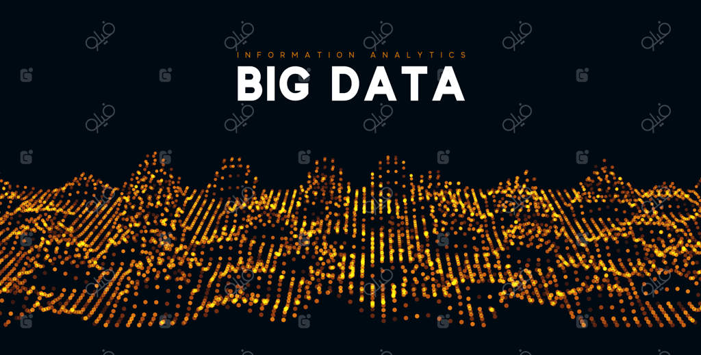 تصویربرداری کلان داده‌ها: فناوری موج اطلاعات. پس‌زمینه انتزاعی آینده‌نگر از داده‌های دیجیتال. تصویرسازی وکتور