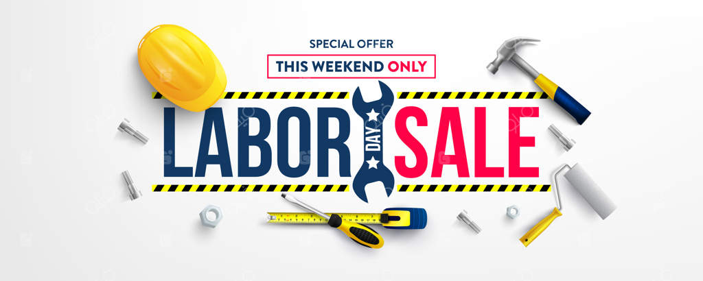 قالب پوستر روز کارگر - جشن روز کارگر در آمریکا با کلاه ایمنی و ابزارهای ساختمانی