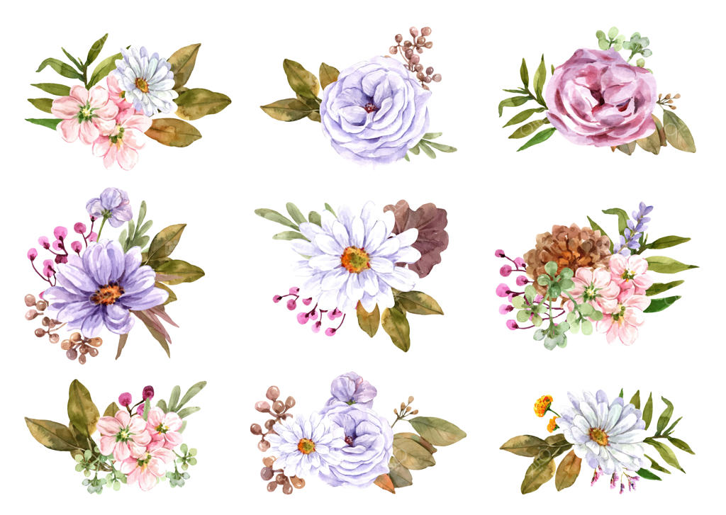 دسته گل با نقاشی آبرنگی.