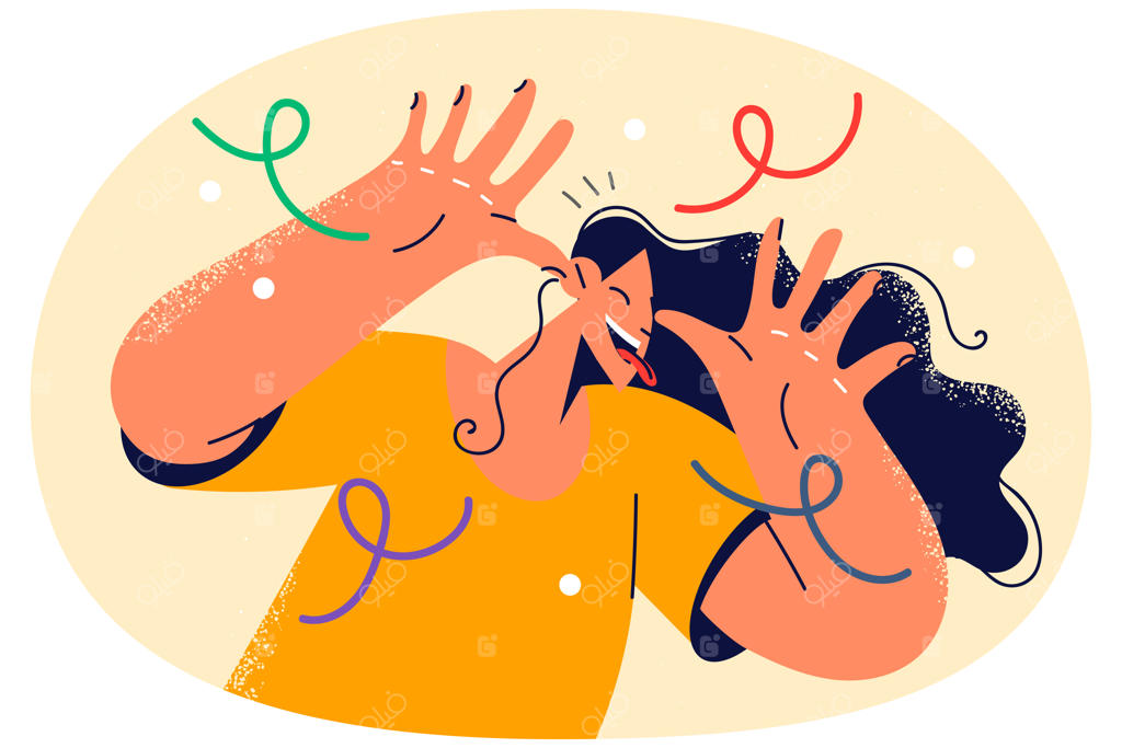 زن خندان در حال درآوردن شکلک بامزه