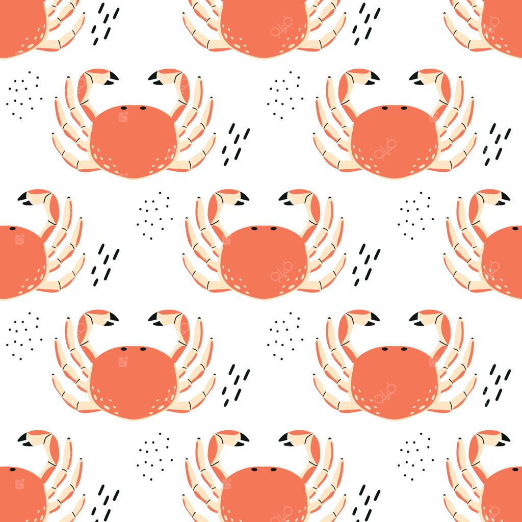 طرح کودکانه با خرچنگ. طرح طراحی شده با دست با خرچنگ. این طرح مناسب برای پارچه‌ها، چاپ‌ها و طراحی منو است.