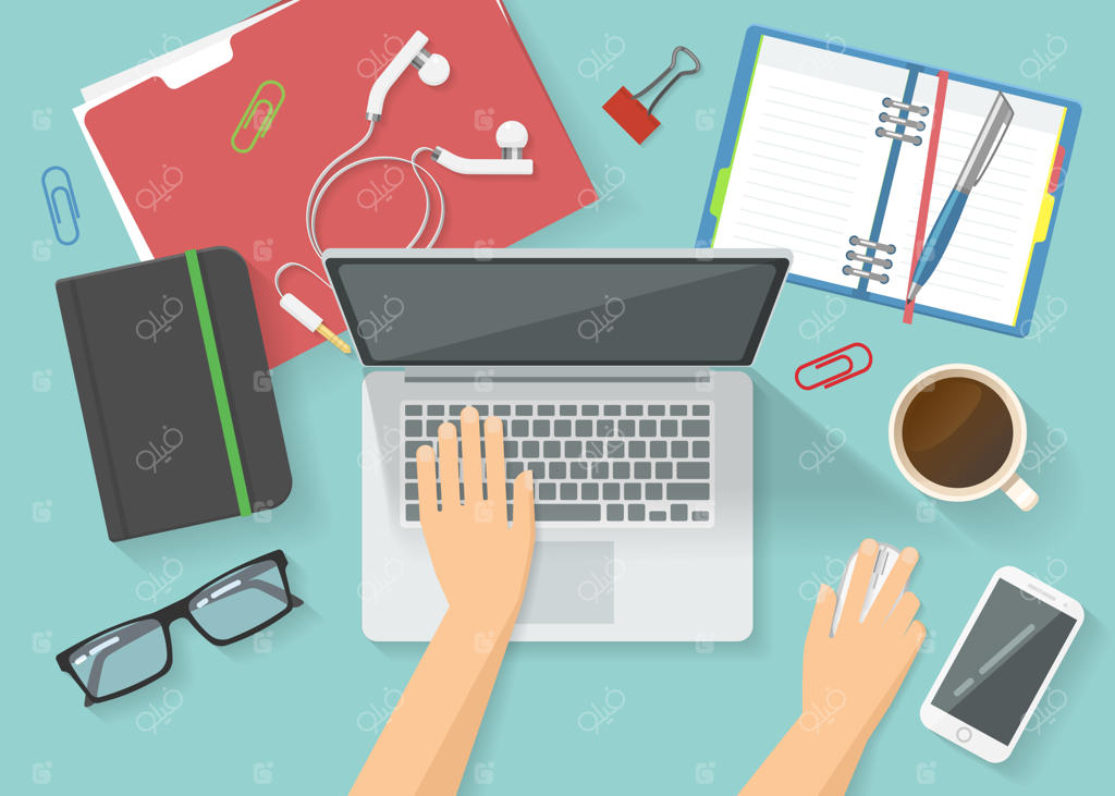 ترکیب‌بندی نمای بالا از میز کار