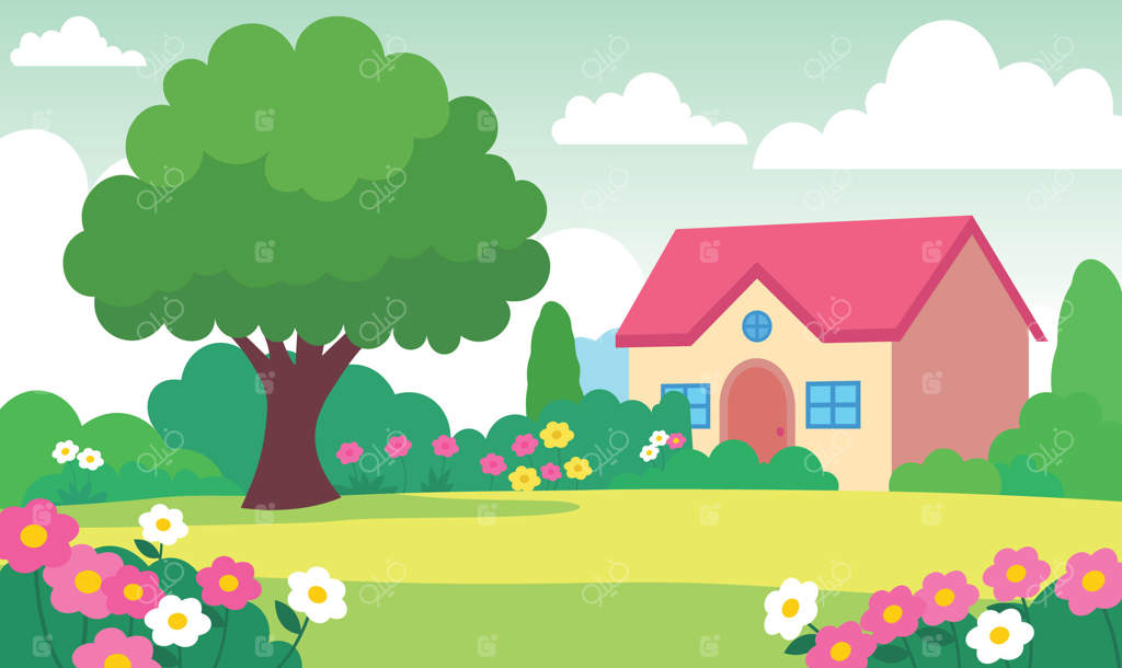 ساختمان زیبا با باغ گل‌های رنگارنگ در فضای سبز تابستانی