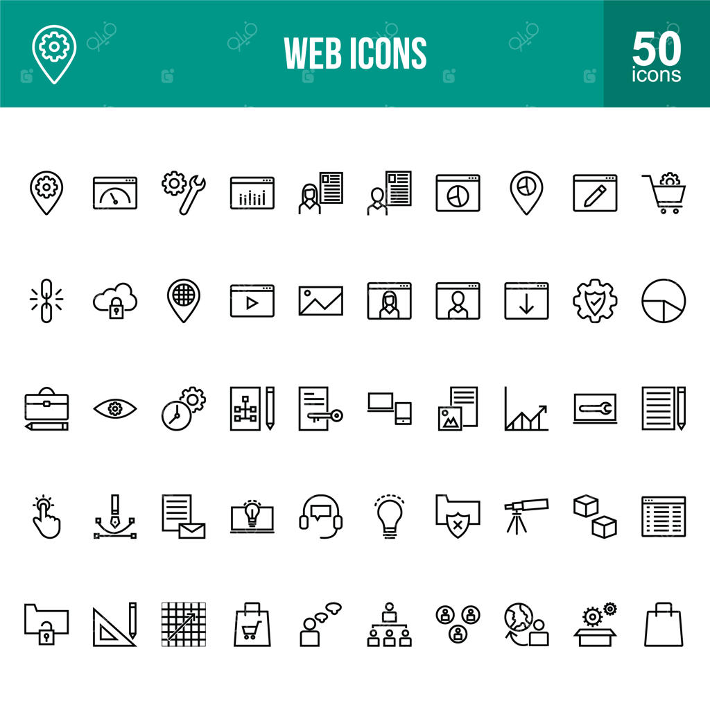 آیکون‌های خطی وب، اینترنت، رایانش ابری و وب‌سایت