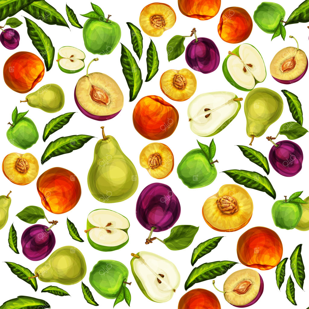 پس‌زمینه پترن میوه‌های چند رنگ و برش‌خورده یکپارچه