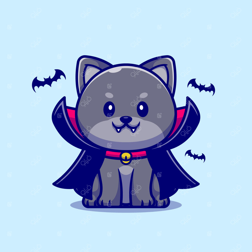 تصویر کارتونی گربه خون‌آشام بامزه.