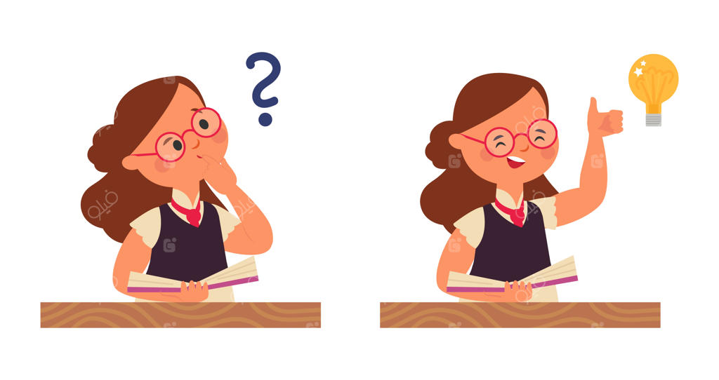 وکتور مفهومی دختر دانش‌آموز در حال تفکر، ایده‌پردازی و یافتن راه حل با کتاب