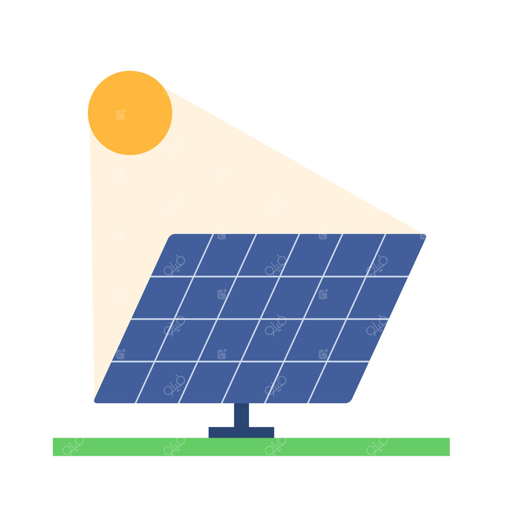 وکتور مفهومی انرژی خورشیدی و پنل‌های فتوولتائیک با طراحی تخت؛ نماد انرژی پاک مناسب برای آموزش زیست‌محیطی، کمپین‌های اکو، ترویج منابع تجدیدپذیر و برندسازی