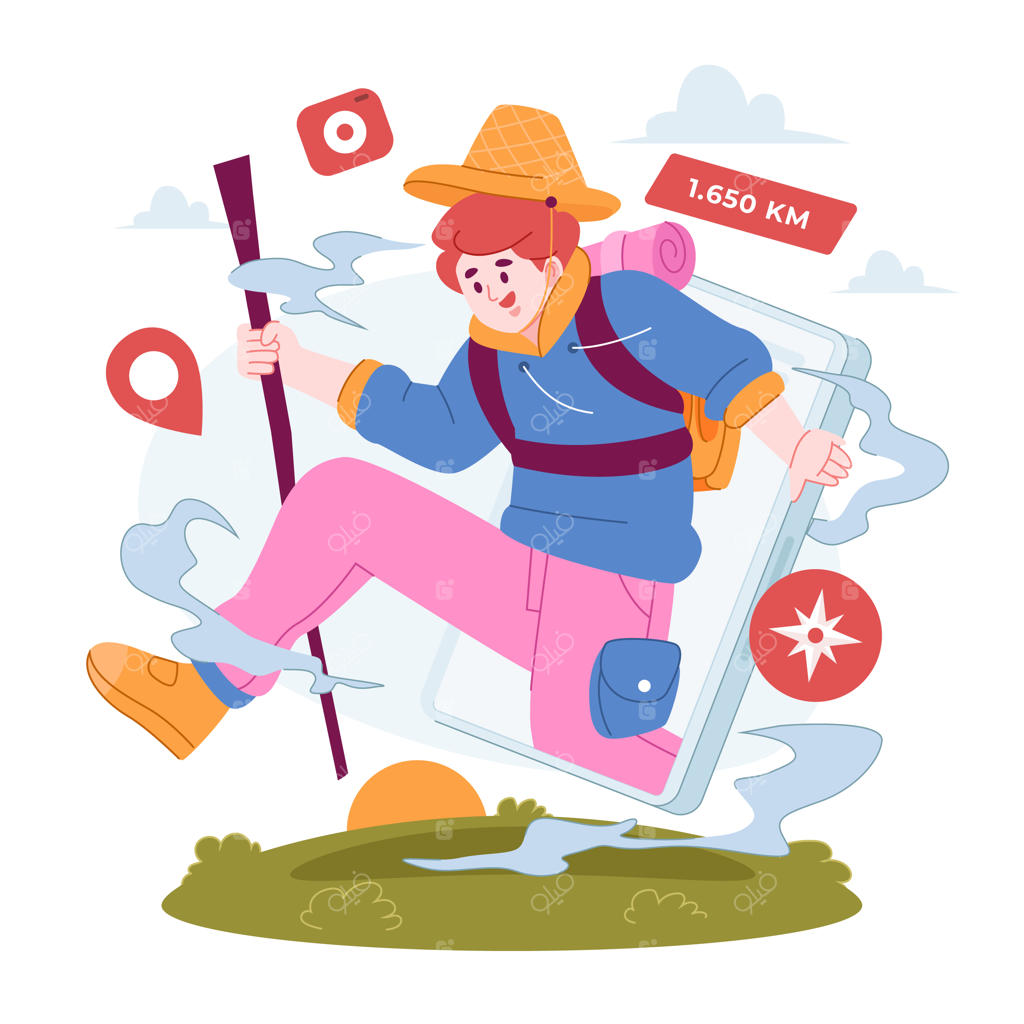 تصویرسازی مفهومی سفر: تعطیلات یا کوهنوردی به سبک دست‌کشیده