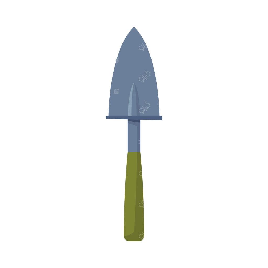 بیلچه باغبانی، تجهیزات کاری کشاورزی، ابزار باغبانی به سبک ساده روی پس‌زمینه سفید