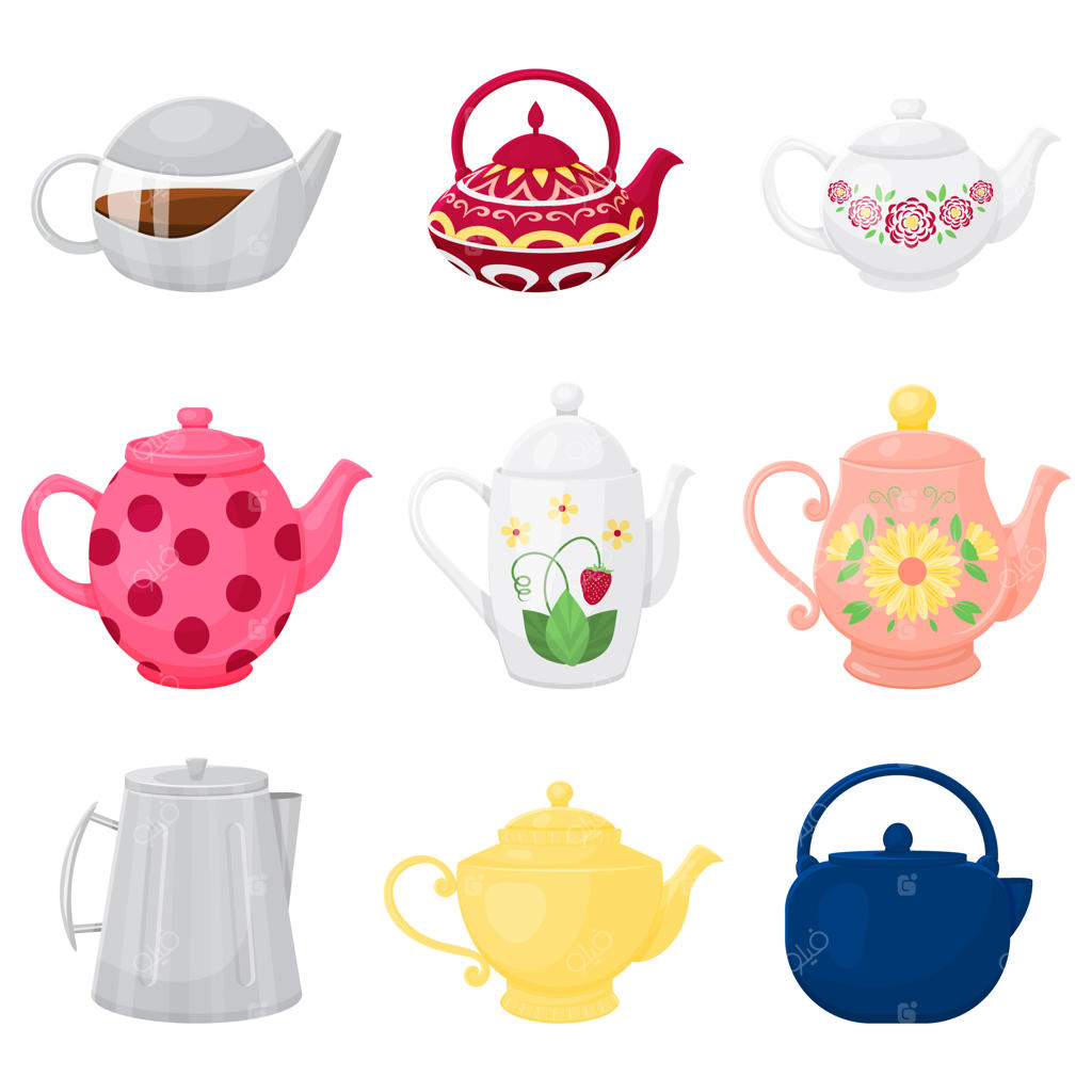 مجموعه‌ای از انواع قوری‌ها