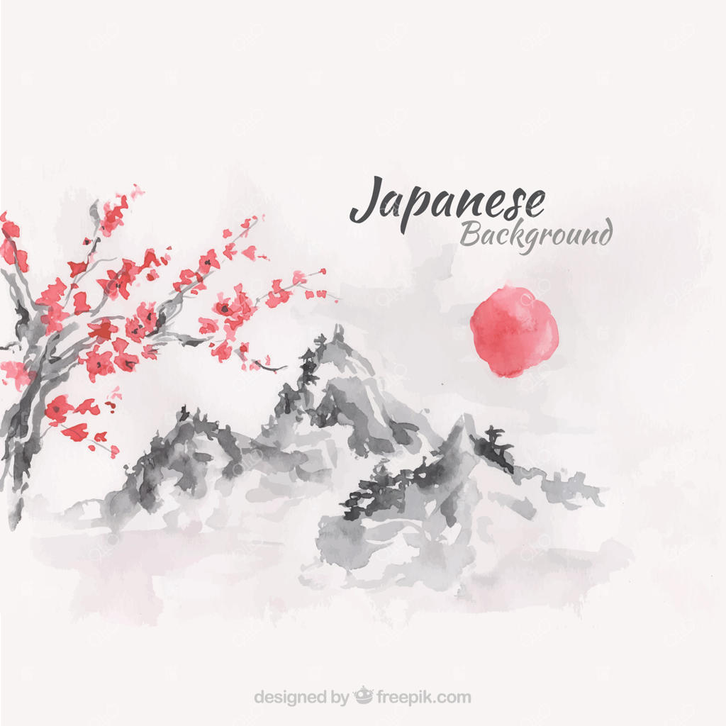 تصویر منظره ژاپنی در غروب با افکت آبرنگ