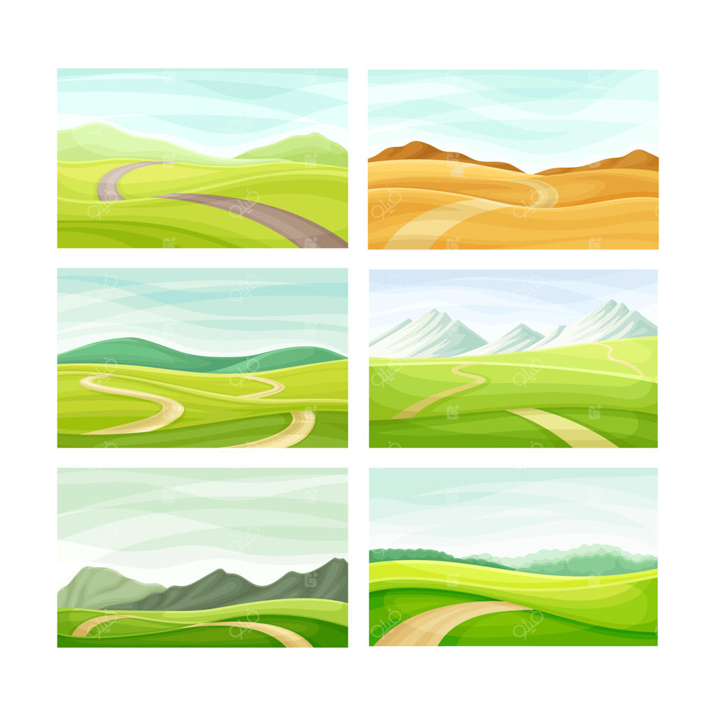 تصویرسازی وکتور حرفه‌ای از مناظر جاده‌ای زیبا و دیدنی