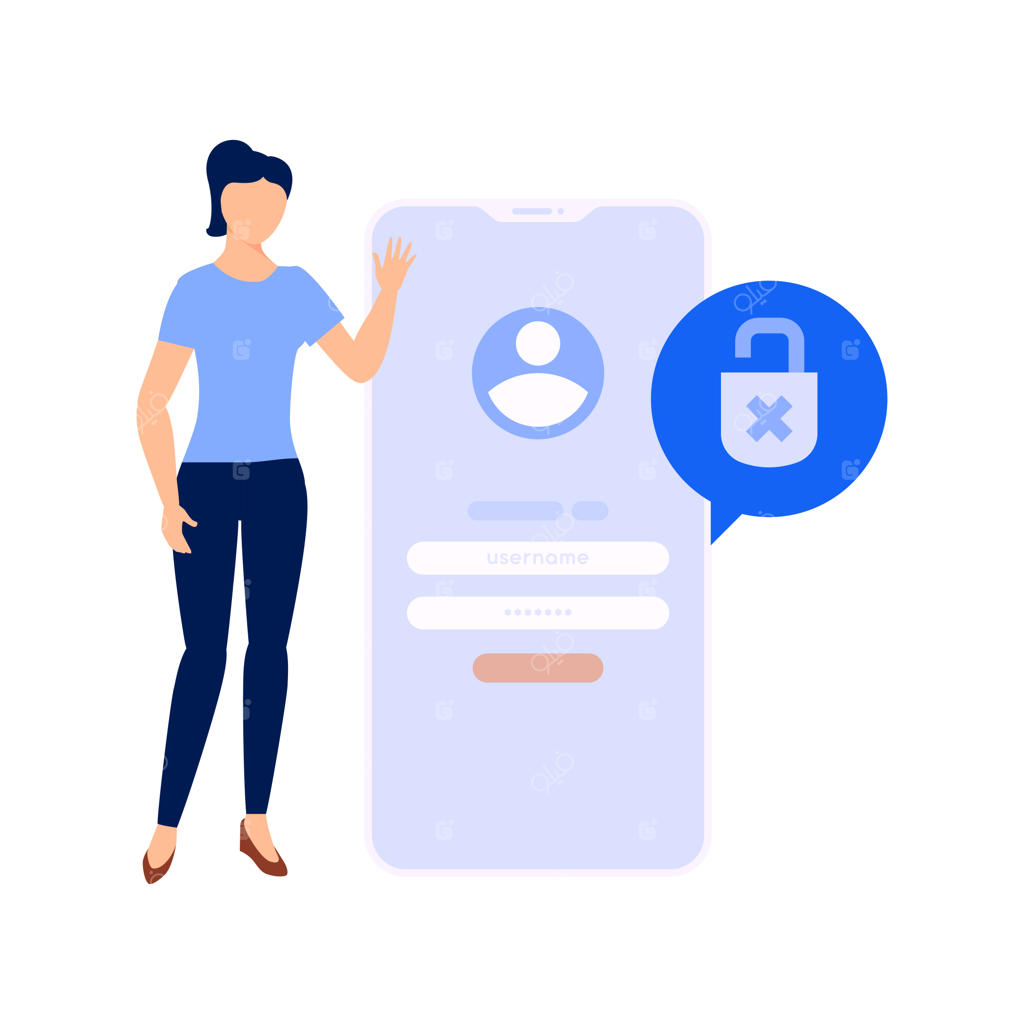 دختر به نام کاربری و رمز عبور اشاره می‌کند
