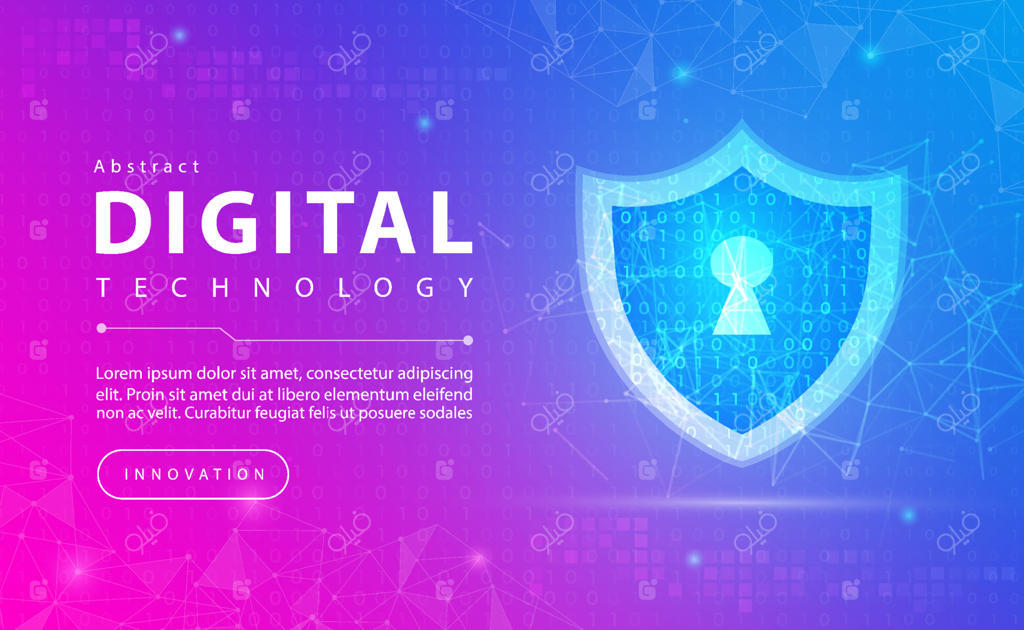 مفهوم امنیت فناوری - پس‌زمینه انتزاعی، بنر فناوری دیجیتال با کد باینری به رنگ صورتی و آبی، تکنولوژی داده‌های کلان، رایانش ابری و اتصال به شبکه‌های ابری، تصویرسازی وکتور