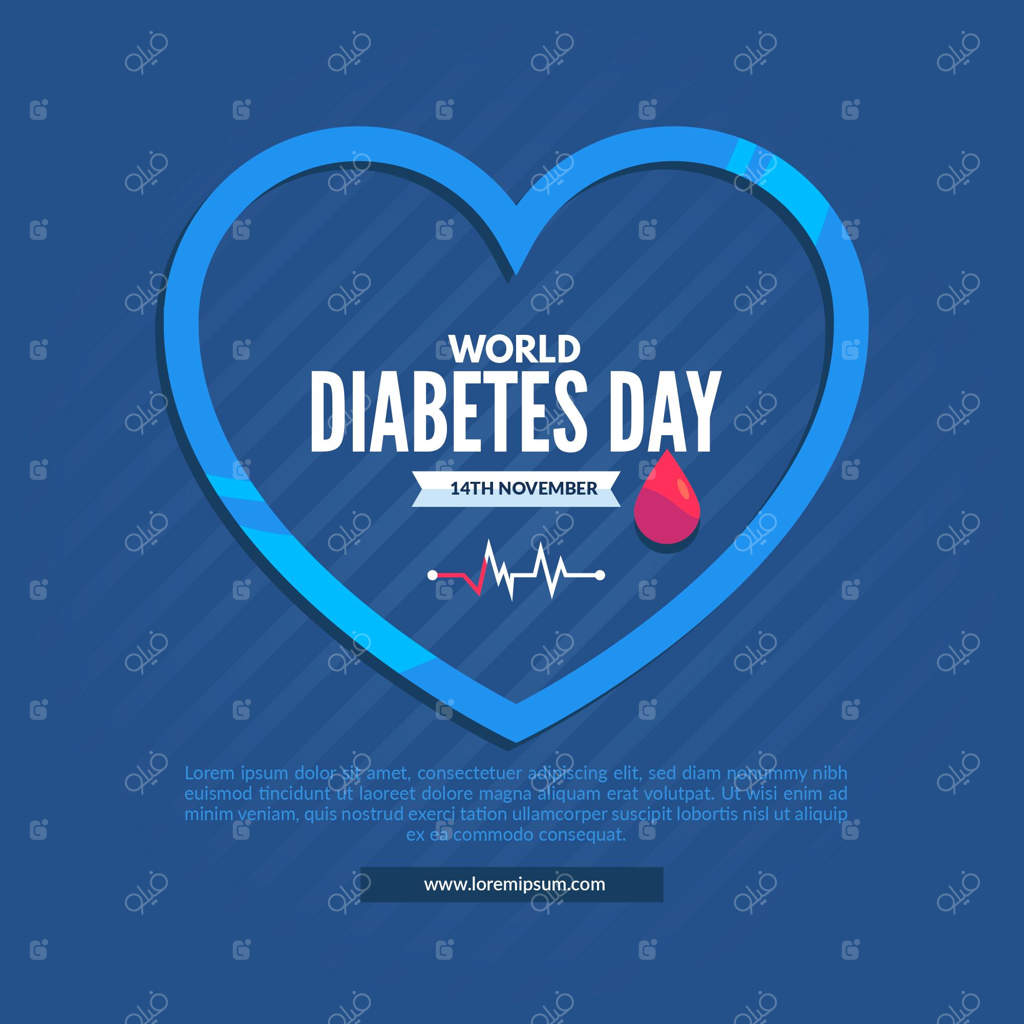 تصویرسازی روز جهانی دیابت با طراحی تخت و قلب آبی