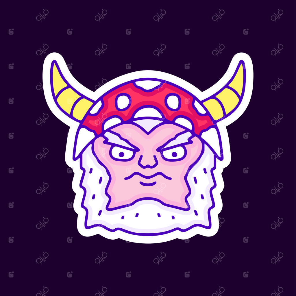 هیولای یتی با کلاه قارچی، تصویر کارتونی برای تیشرت و استیکر.