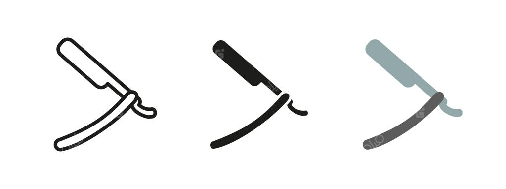 آیکون تیغ سلمانی؛ نماد کلاسیک ابزار آرایشگاه. نشانه‌ای از مراقبت شخصی و دقت بالا در اصلاح، با استایلی قدیمی و حرفه‌ای.