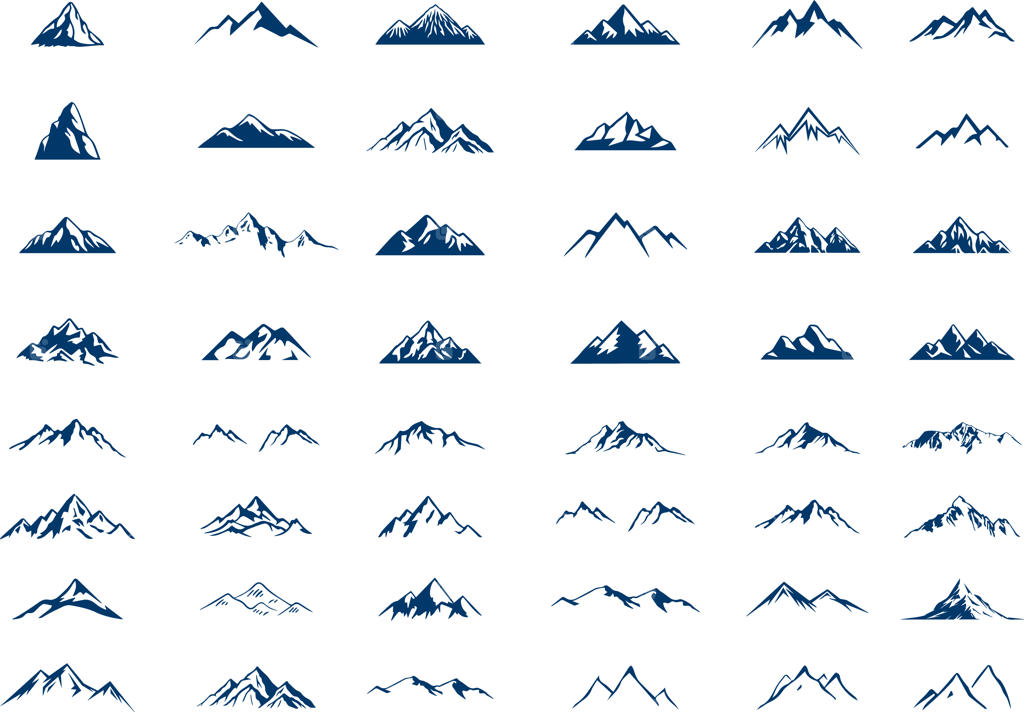 مجموعه آیکون وکتور طرح و سیلوئت کوهستان
