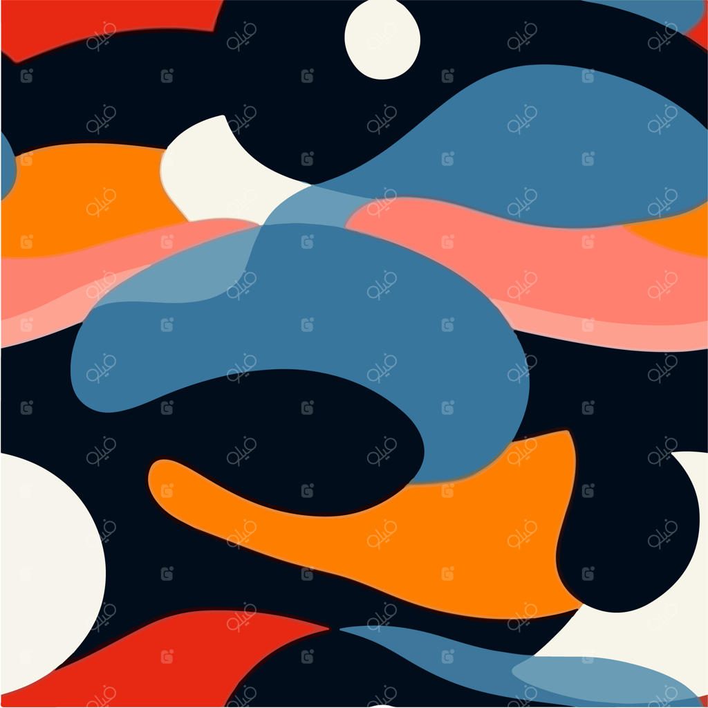 طراحی انتزاعی رنگارنگ با پس‌زمینه سیاه و آبی.