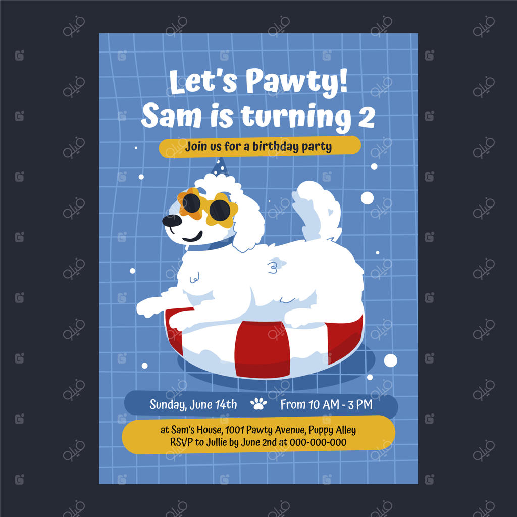 دعوت‌نامه تولد سگ با طراحی دست