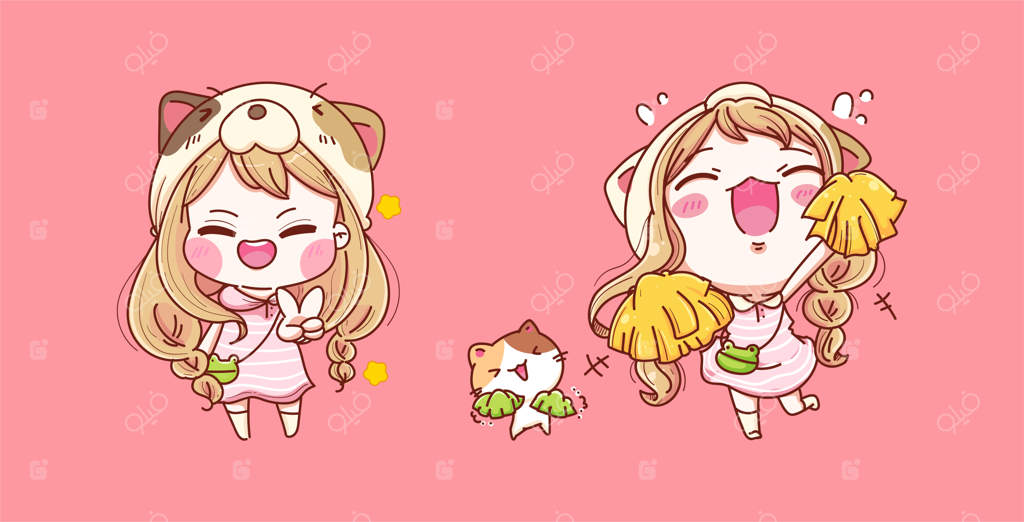 مجموعه‌ای از دختران جوان با لبخند و شادی روی پس‌زمینه صورتی