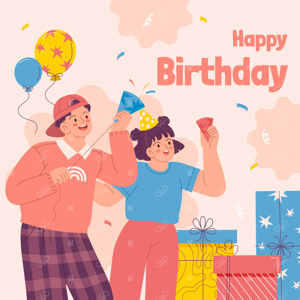 تصویرسازی مهمانی تولد به سبک فلت