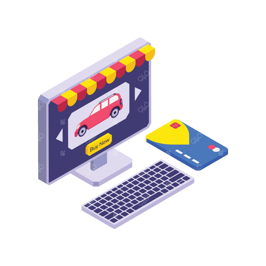 رابطه خرید آنلاین خودرو روی صفحه کامپیوتر - بردار حرفه‌ای